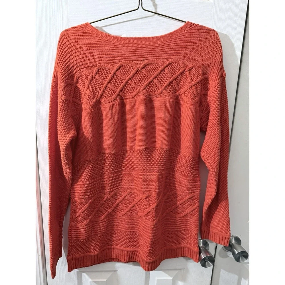 Talbots XL Cable Knit Sweater Anchor‎ Orange Nautical